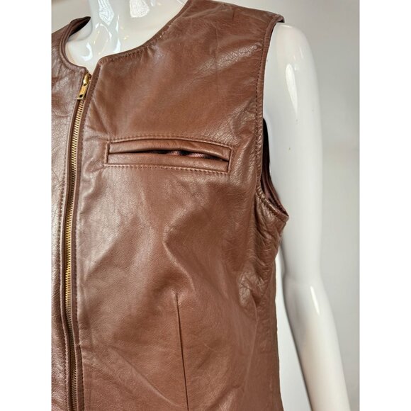 Ellen Kreager Brown Leather Womens Vest With Front Zipper & Chest Pocket Large - Picture 15 of 16